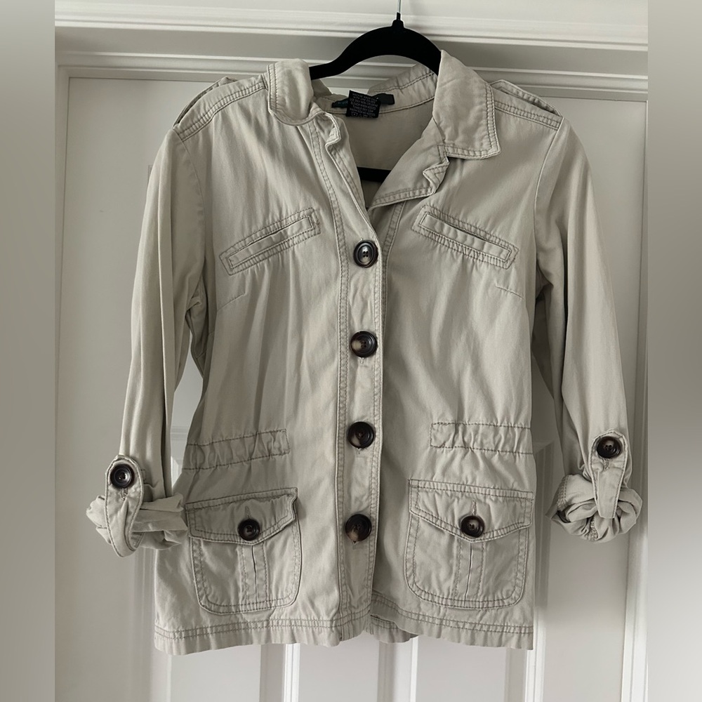 French Cuff Light Beige Utility Jacket with Button Front